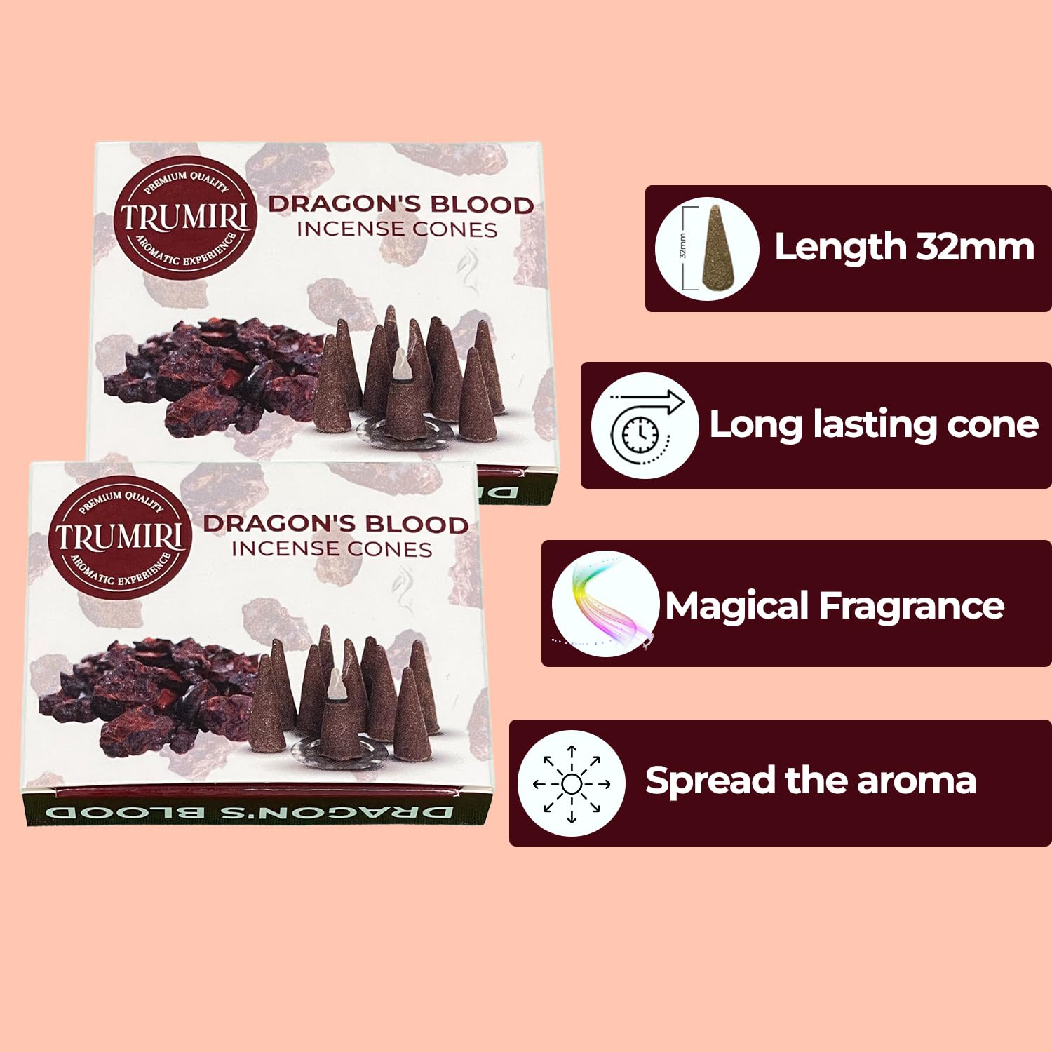 Dragons Blood Incense Cones - Total 20 Cone Incense - Dual Pack Of 10 Insence Cones - Incense Cones Scented - Cone Incense Scent