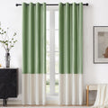 Bulbul Color Block Window Curtains Panels 96 Inches Long Sage Green Ivory Velvet Farmhouse Drapes For Bedroom Living Room Darken