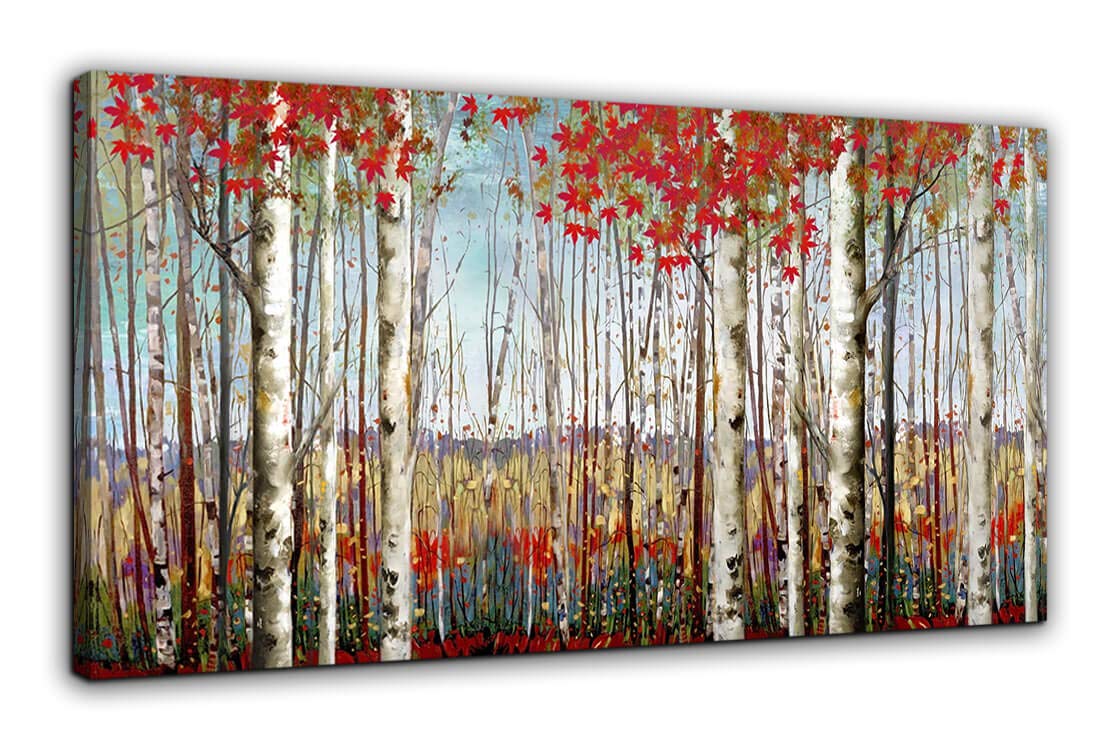Canvas Wall Art for Living Room Bedroom Modern Wall Decor of Red Leaves White Birch Tree Forest Giclee Print Painting Artwork Wa