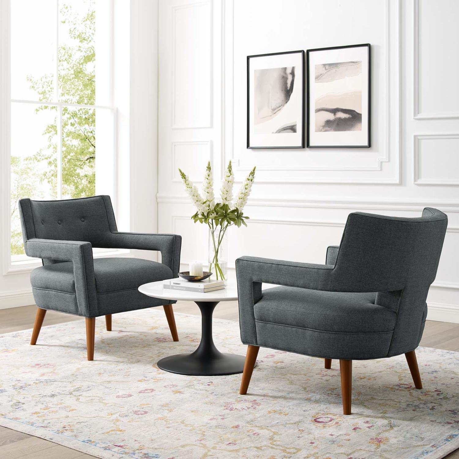 Modway Sheer Upholstered Fabric Armchair Set Of 2, Gray