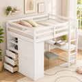 Merax Full Size Wood Loft Bed with Builtin Wardrobe, Large Desk, 2Tier Storage Shelves & 3 Drawers, Solid Pine Wood Frame, 350