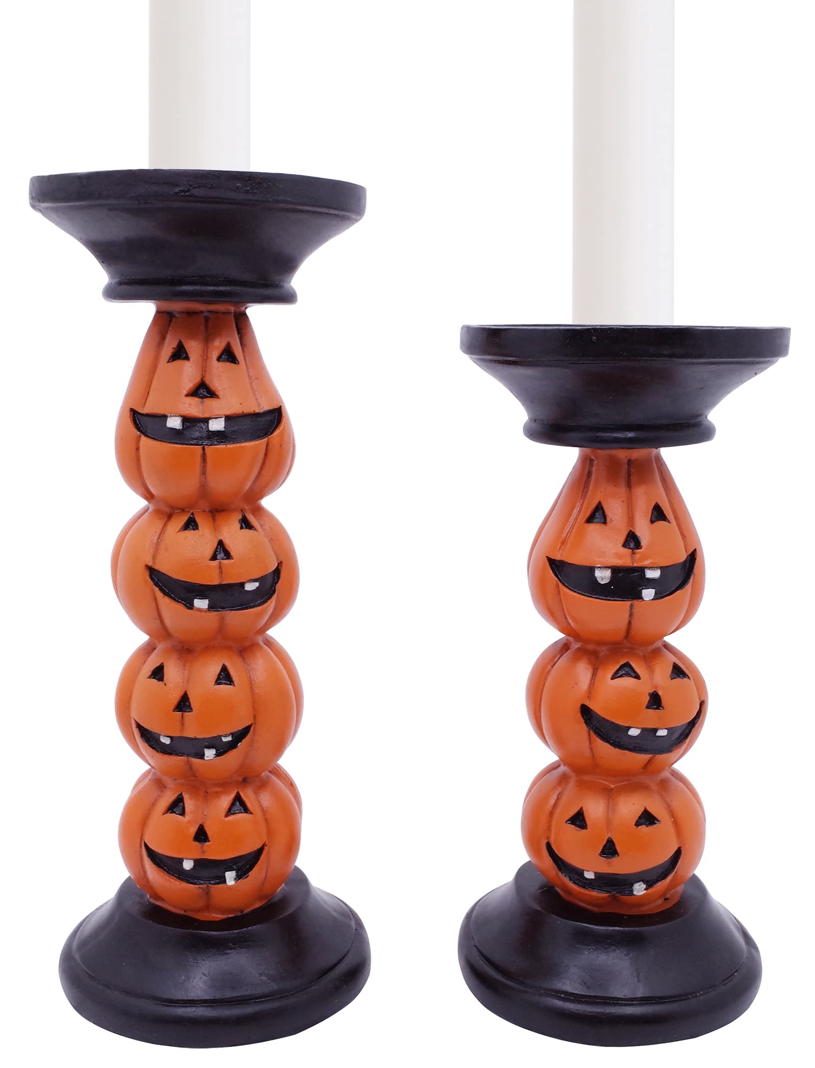 Etistta Halloween Pumpkin Candle Holder for Fireplace Halloween Decor, 9.5 inch Tall Polyresin Halloween Candlesticks Holder for