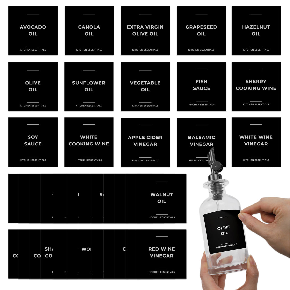 Spaceneat Olive Oil Labels For Glass Bottles - 2.5' X 2.5' Waterproof & Oil-Proof Kitchen Pvc Sticker Labels For Oils, Vinegar