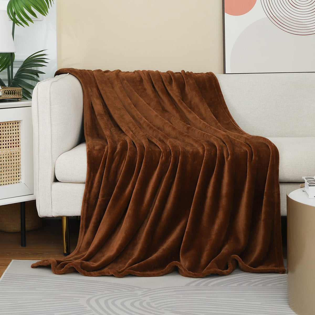 Jiahannha Flannel Fleece Blanket Throw Size(50 By 60 Inches),Brown Throw Blanket For Couch Sofa Bed 280Gsm,Super Soft Plush Cozy