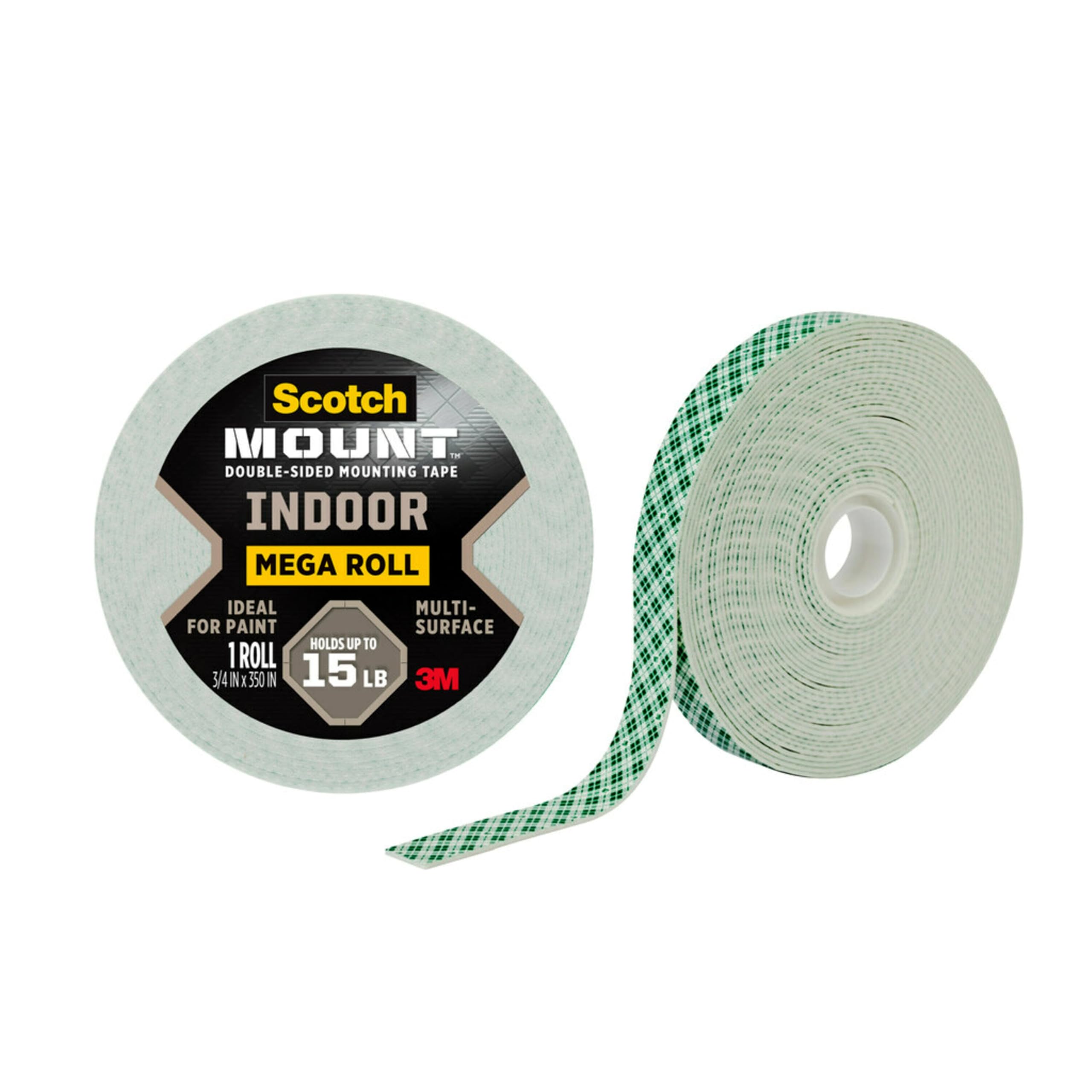 Scotch-Mount Indoor Double-Sided Mounting White Tape Mega Roll, 3/4 In X 350 In (29.1 Ft), Features 3M Industrial Strength Adhes