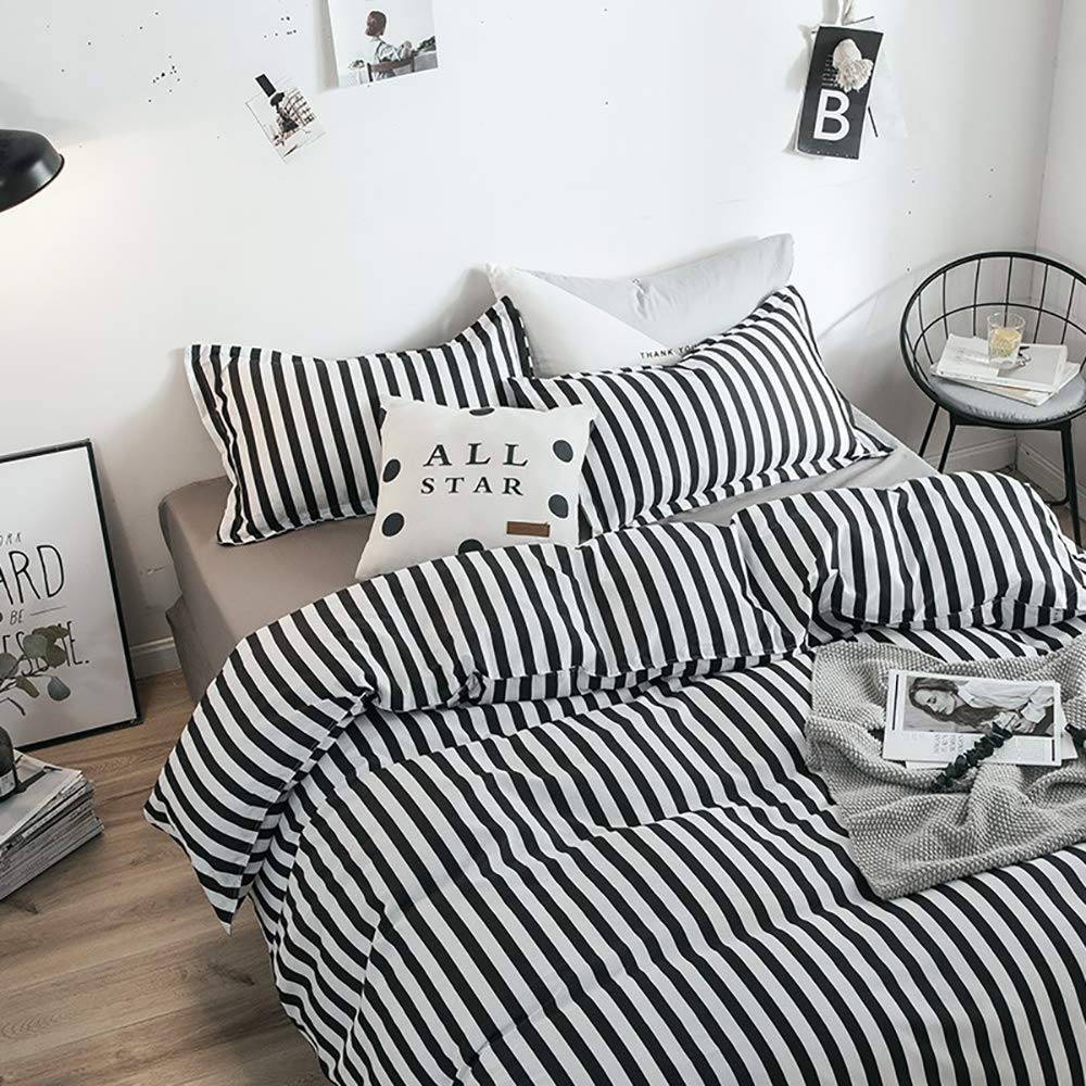 Karever White And Black Striped Comforter Set Full/Queen Soft Durable Striated Bedding Set Ticking Quilts For Girls Boys Hotel Q