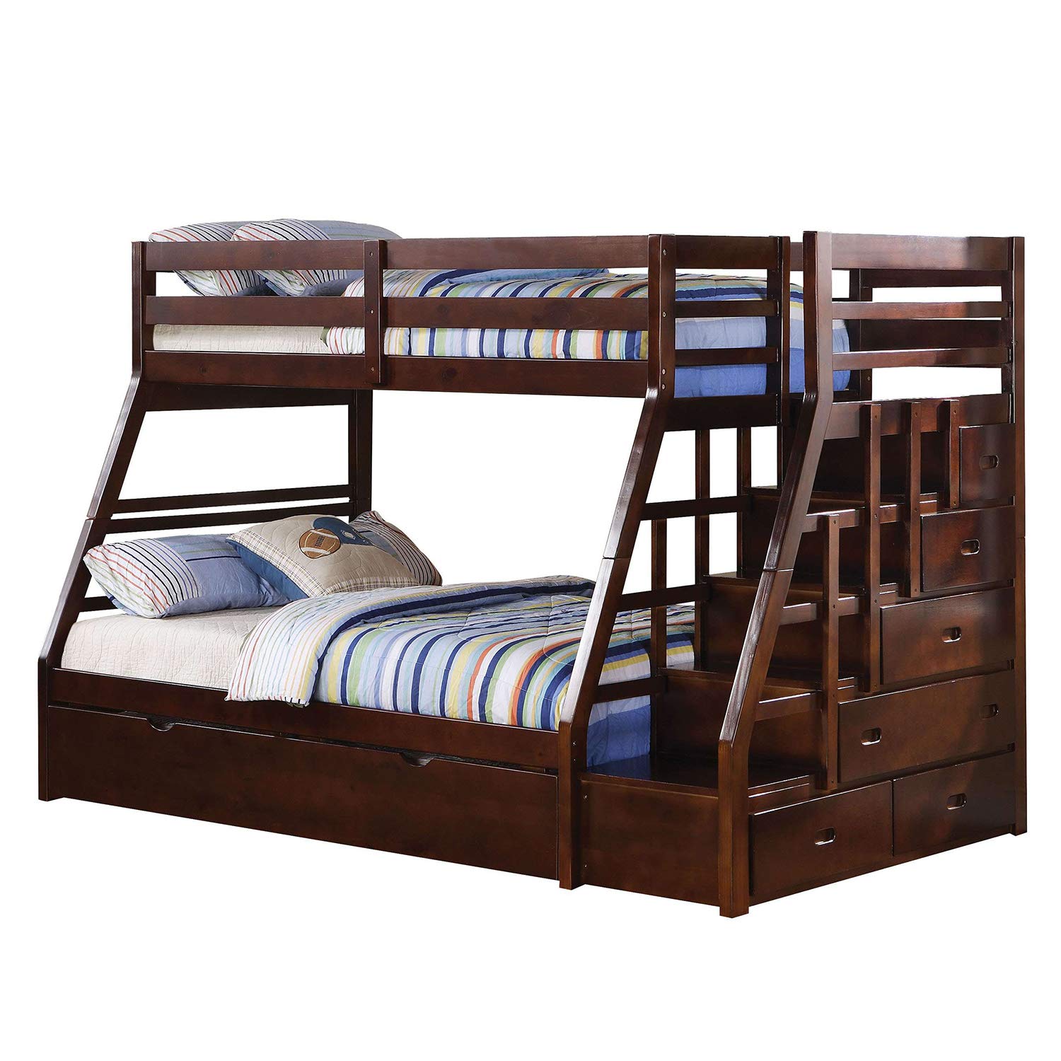 HomeRoots 98' X 56' X 65' Espresso Pine Wood Bunk Bed