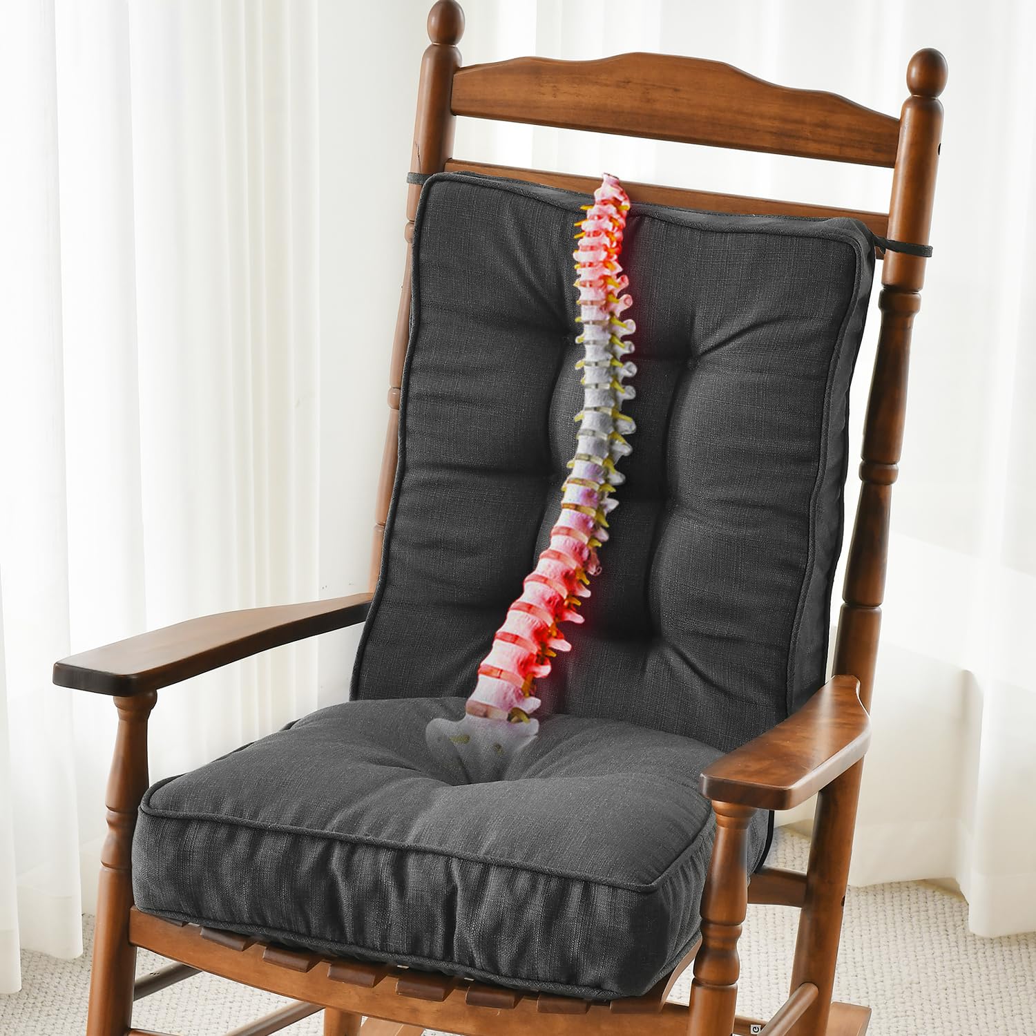 Sunrox Memory Foam Non Slip Rocking Chair Cushion, Fadeshield Water Resistant Thicken Durable Tufted Pads, Set Of Seat & Back Cu