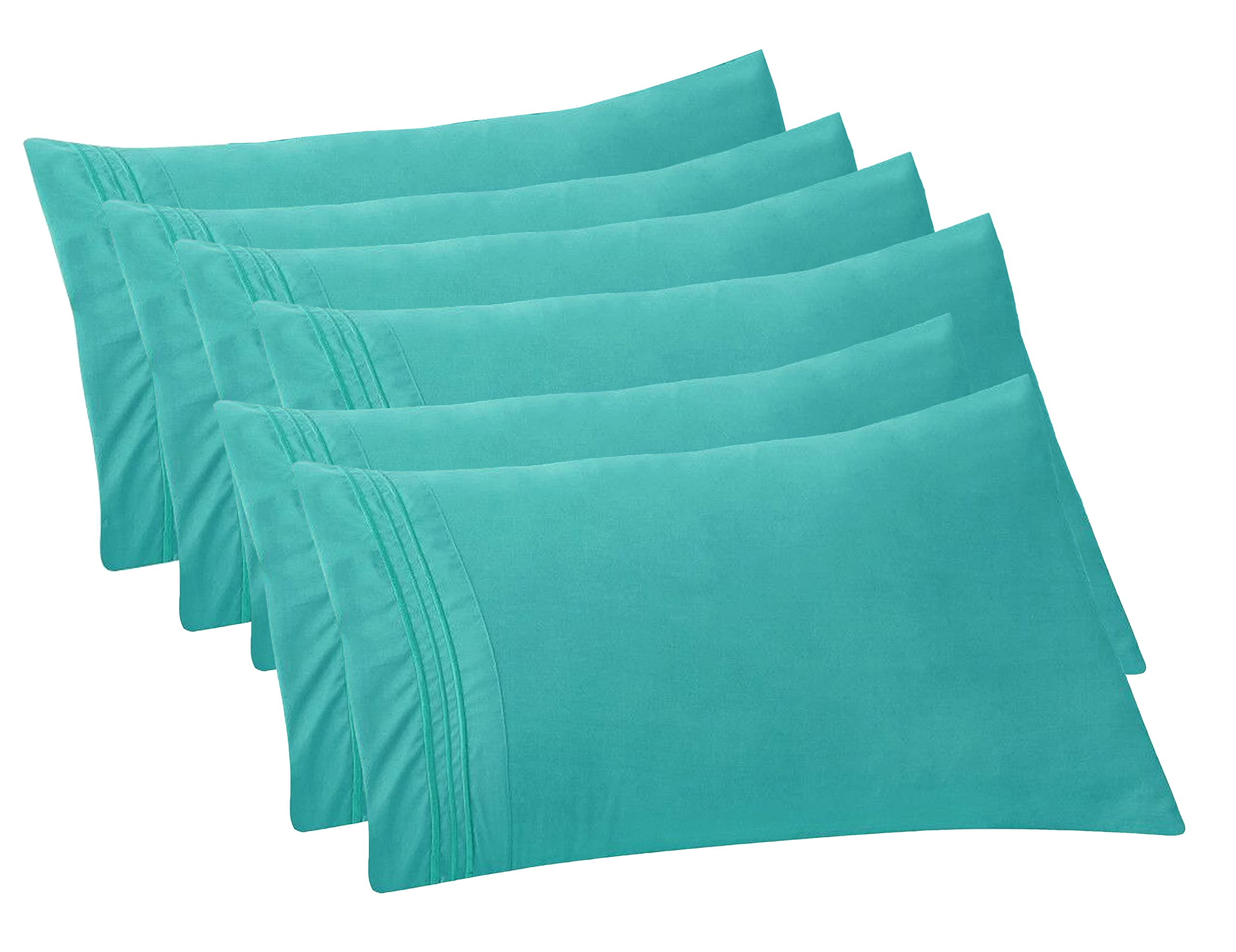 Elegant Comfort 6-Pack Solid Pillowcases 1500 Thread Count Egyptian Quality - Easy Care, Smooth Weave, Wrinkle And Stain Resistant, Easy Slip-On, 6-Piece Set, King Pillowcase, Turquoise