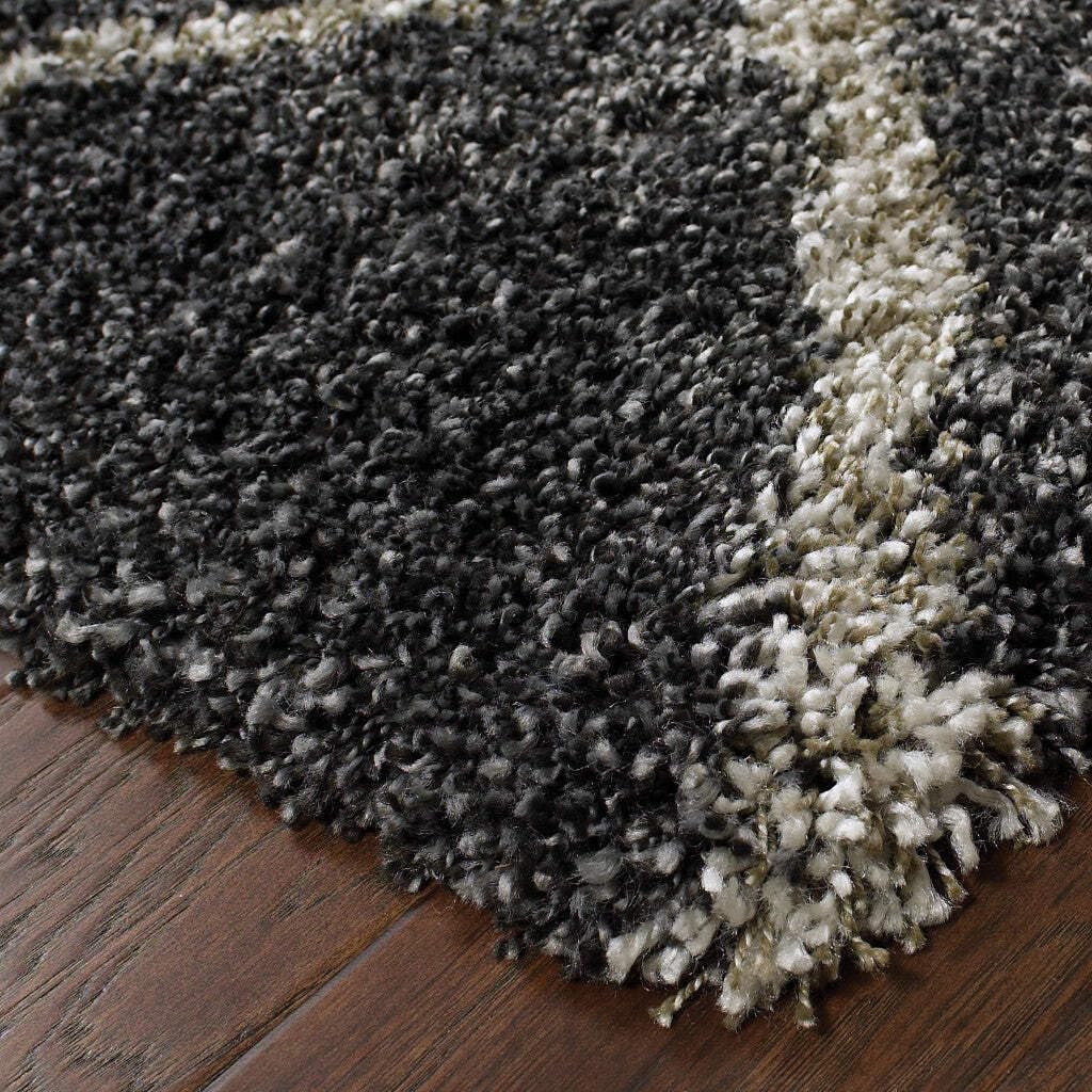 HomeRoots 507888 6 x 9 ft. Charcoal & Gray Geometric Shag Power Loom Stain Resistant Rectangle Area Rug