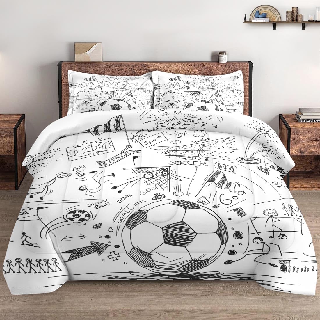 Wecozy Full Size Comforter Set With 2 Pillowcases, Game Painting Ball Cup Soccer Soft 3 Pcs Bedding Set For Kids And Adults Bedr