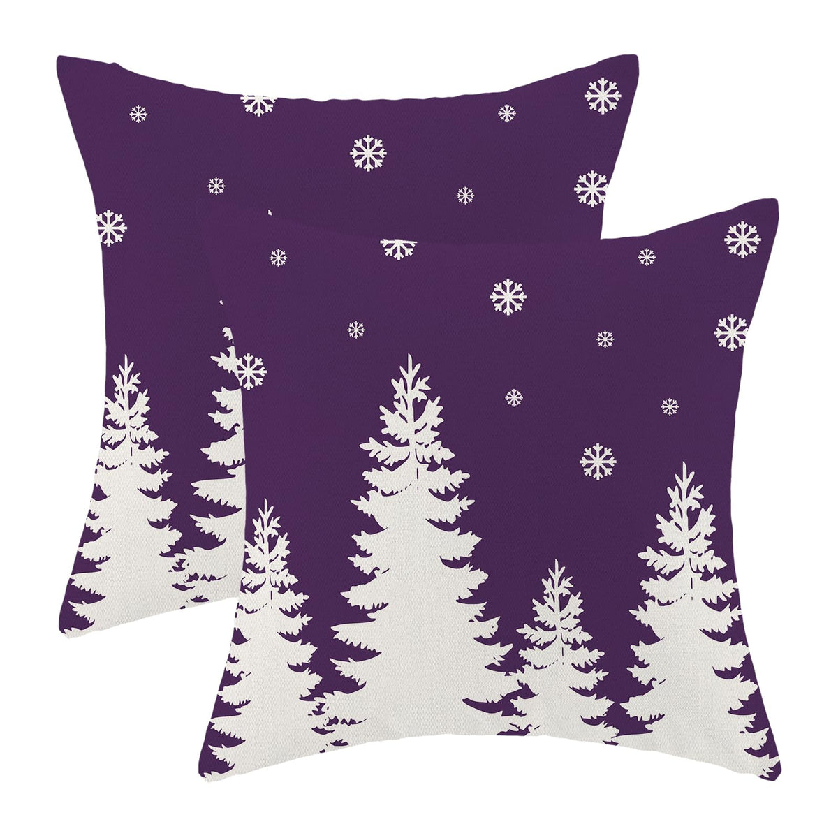 Cxmeifly Christmas Pillow Covers 18X18 Inch Set Of 2 Violet Purple Cream Christmas Tree Snowflakes Decor Throw Pillows Winter Xm