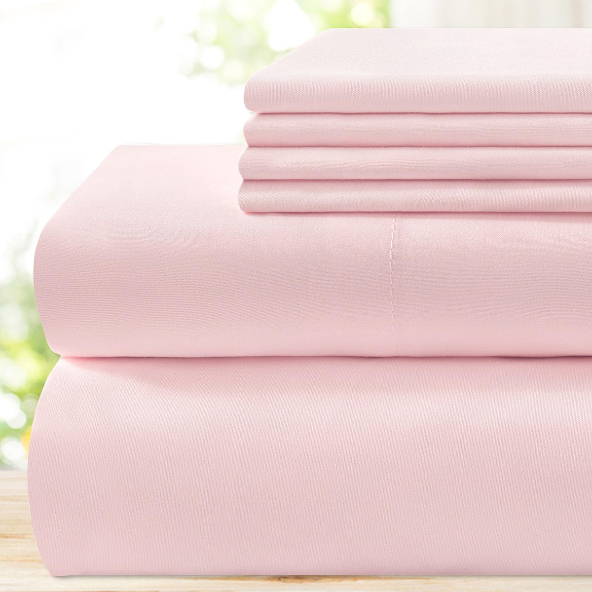 Bysure 6 Pieces Bed Sheets Set(Queen, Light Pink) - Super Soft 1800 Thread Count 100% Microfiber Sheets With Deep Pockets, Wrink