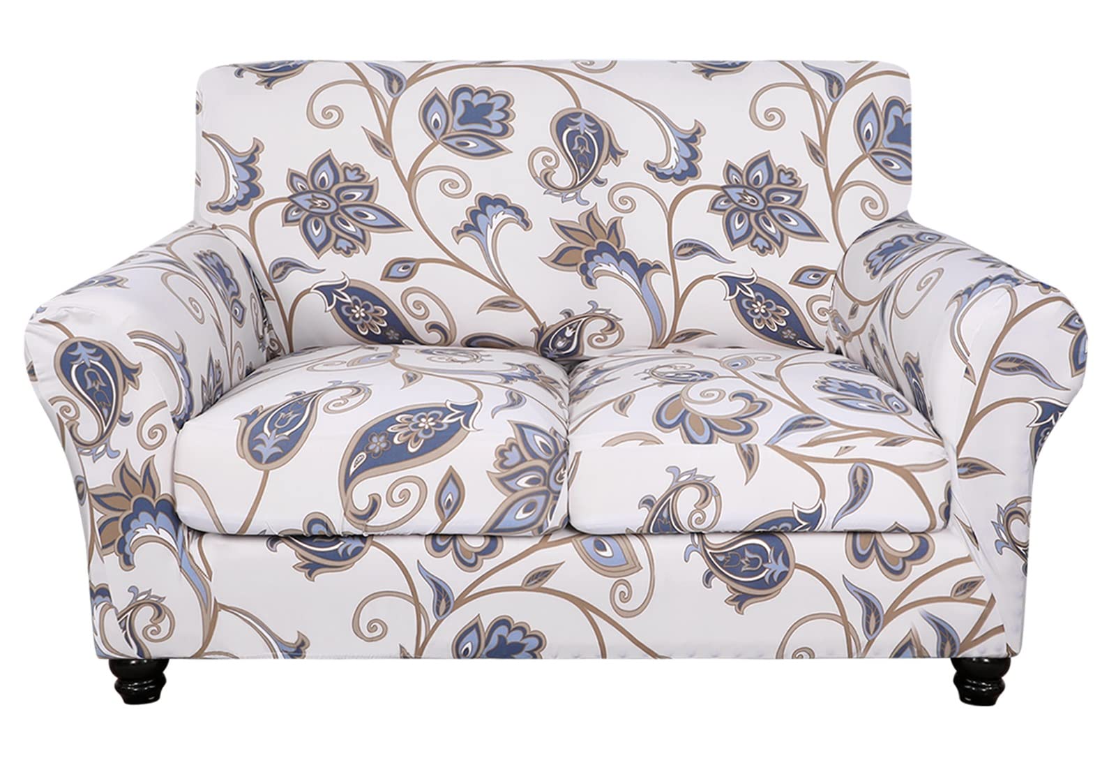 Searchi Stretch Sofa Cover Printed Couch Cover, Floral Pattern 3 Pieces Loveseat Slipcover With 2 Separate Cushion Cover, Washable Furniture Protector For Living Room(Loveseat, Love Flower)