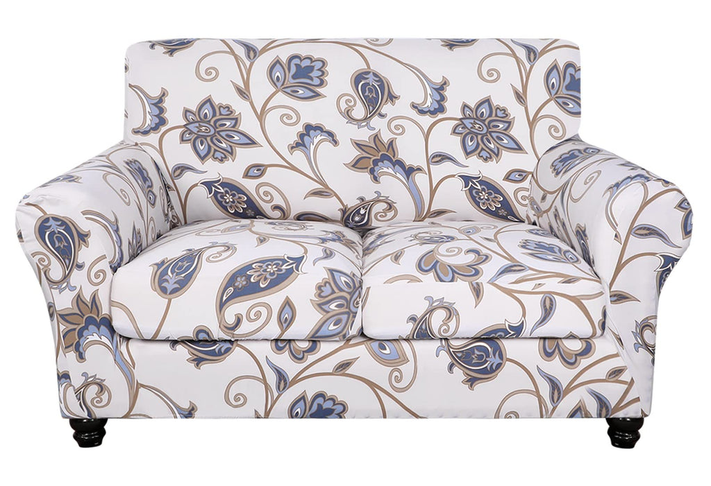 Searchi Stretch Sofa Cover Printed Couch Cover, Floral Pattern 3 Pieces Loveseat Slipcover With 2 Separate Cushion Cover, Washable Furniture Protector For Living Room(Loveseat, Love Flower)