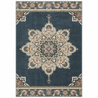 HomeRoots Polyester 5’ x 7’ Blue and Beige Floral Medallion Indoor Area Rug