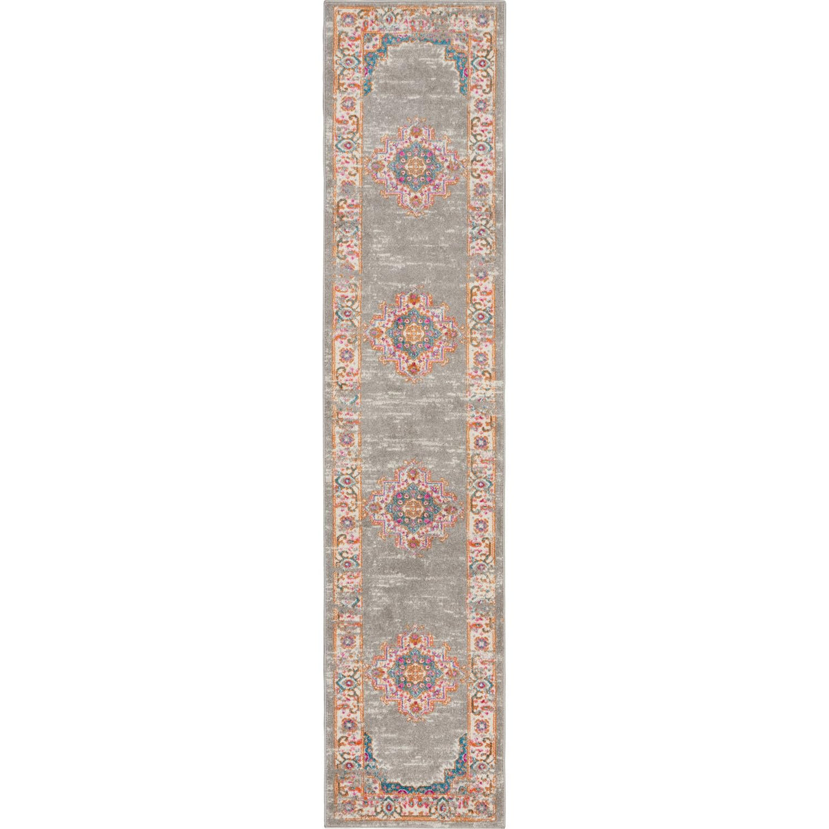 Nourison Passion Grey 2'2' X 10' Area Rug, Boho, Traditional, Easy Cleaning, Non Shedding, Bed Room, Living Room, Hallway, (10'