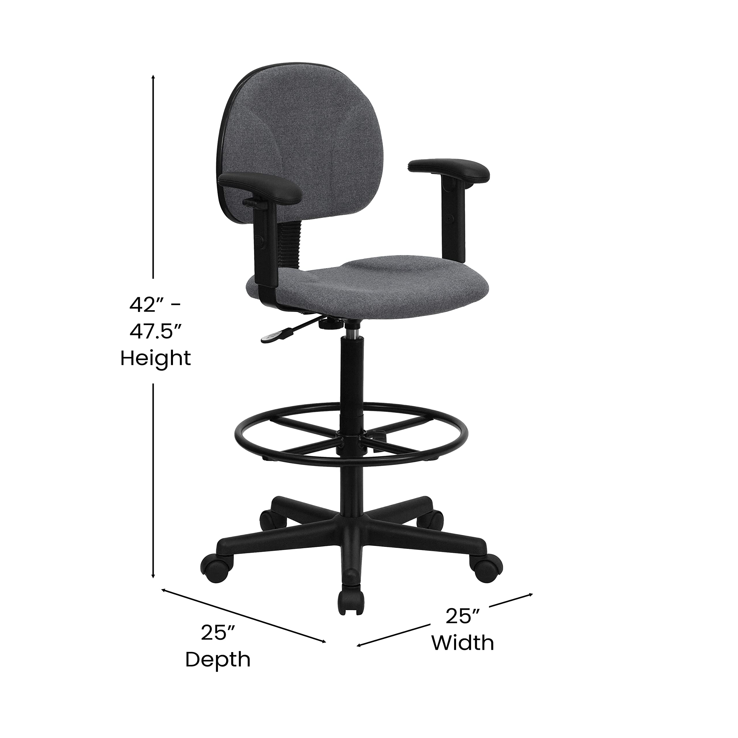 Flash Furniture Bruce Gray Fabric Drafting Chair with Adjustable Arms (Cylinders: 22.5''-27''H or 26''-30.5''H)