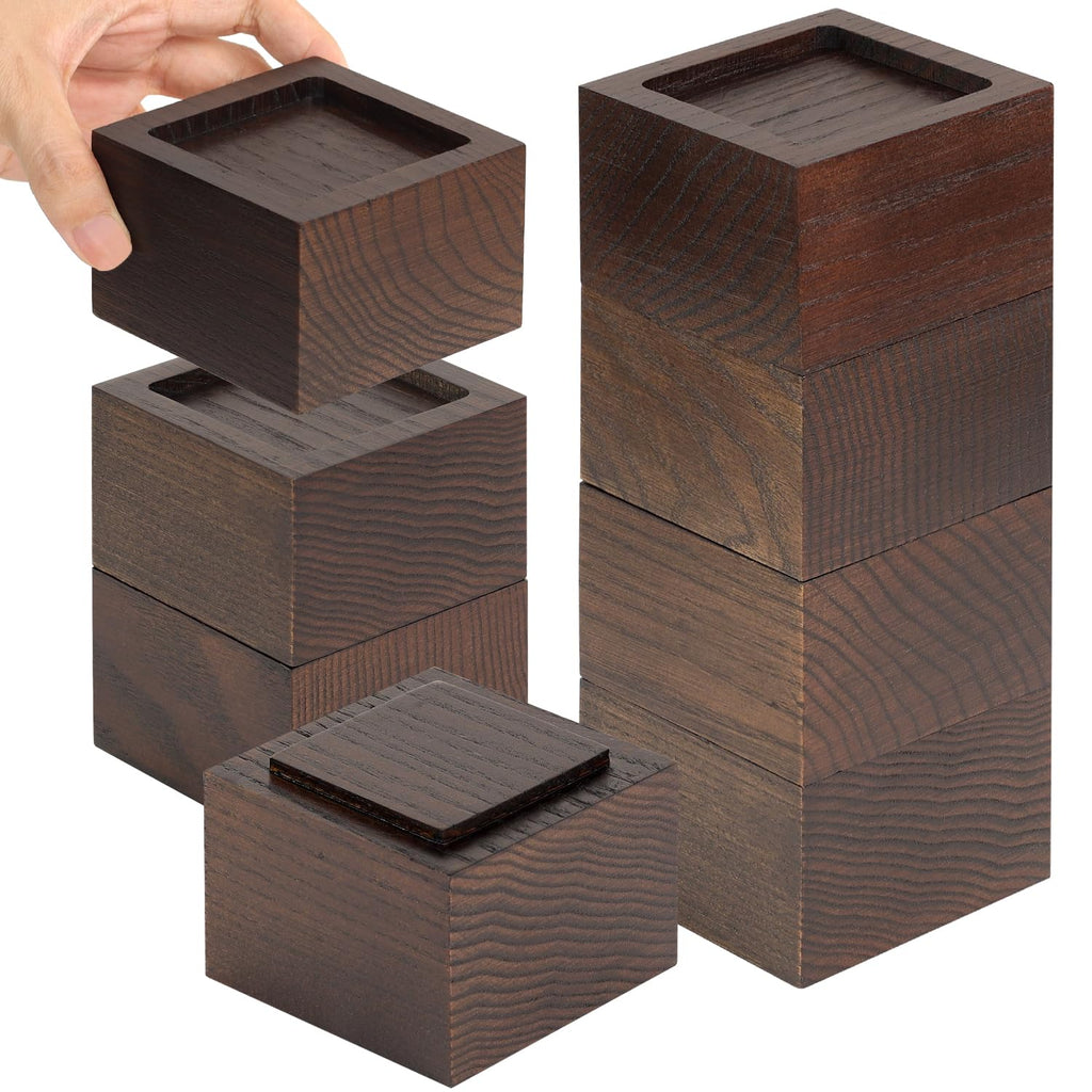 FASONLA Bed Risers Set of 8 - 2 Oak Wooden Furniture Lifts, Non-Slip, Walnut Color, Ideal for Beds, Sofas, Chairs, Tables