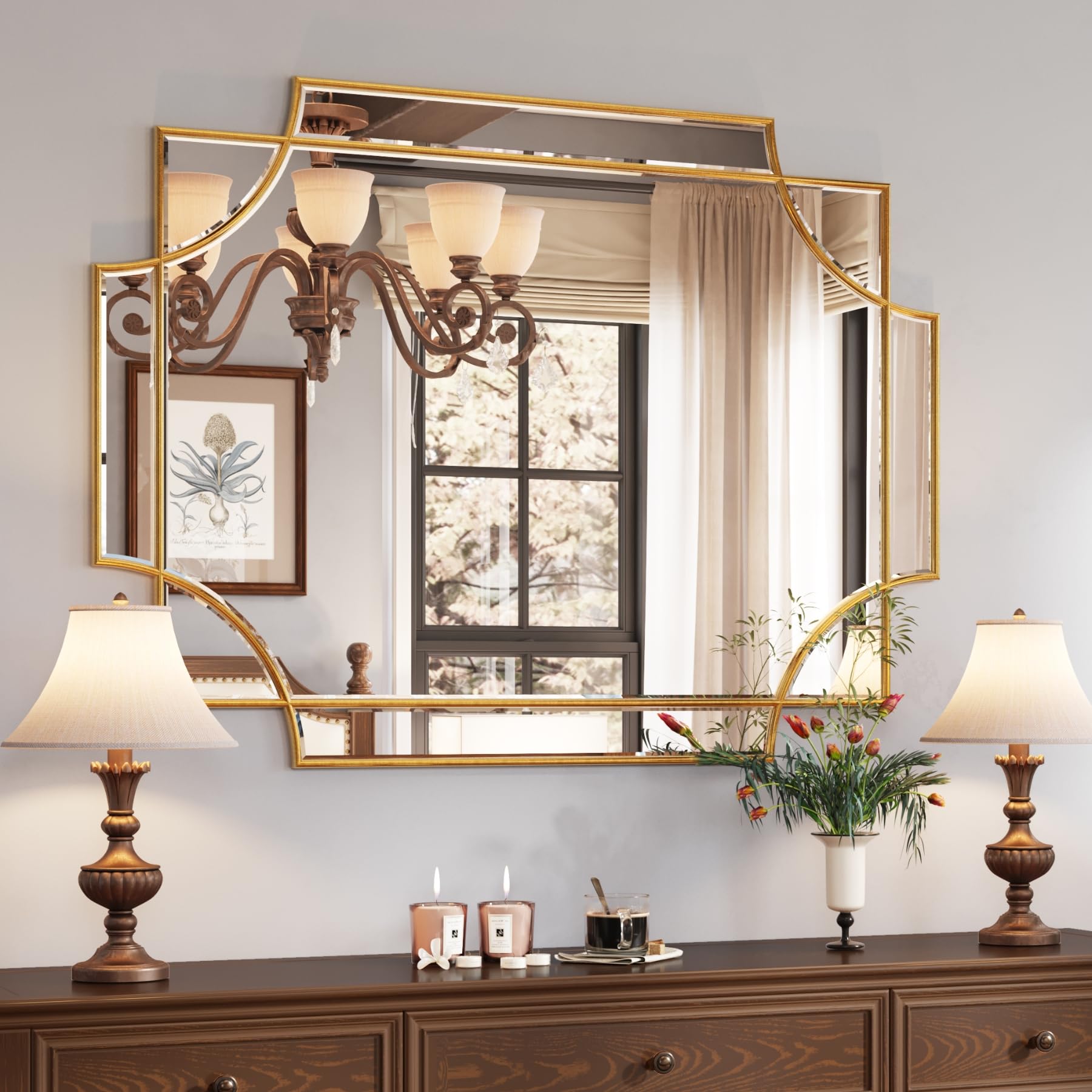 Kelly Miller Large Gold Decorative Mirror for Wall, 30''x40'' Gold Bathroom Mirror Vanity Wall Mirror Rectangle Mirror Beveled f