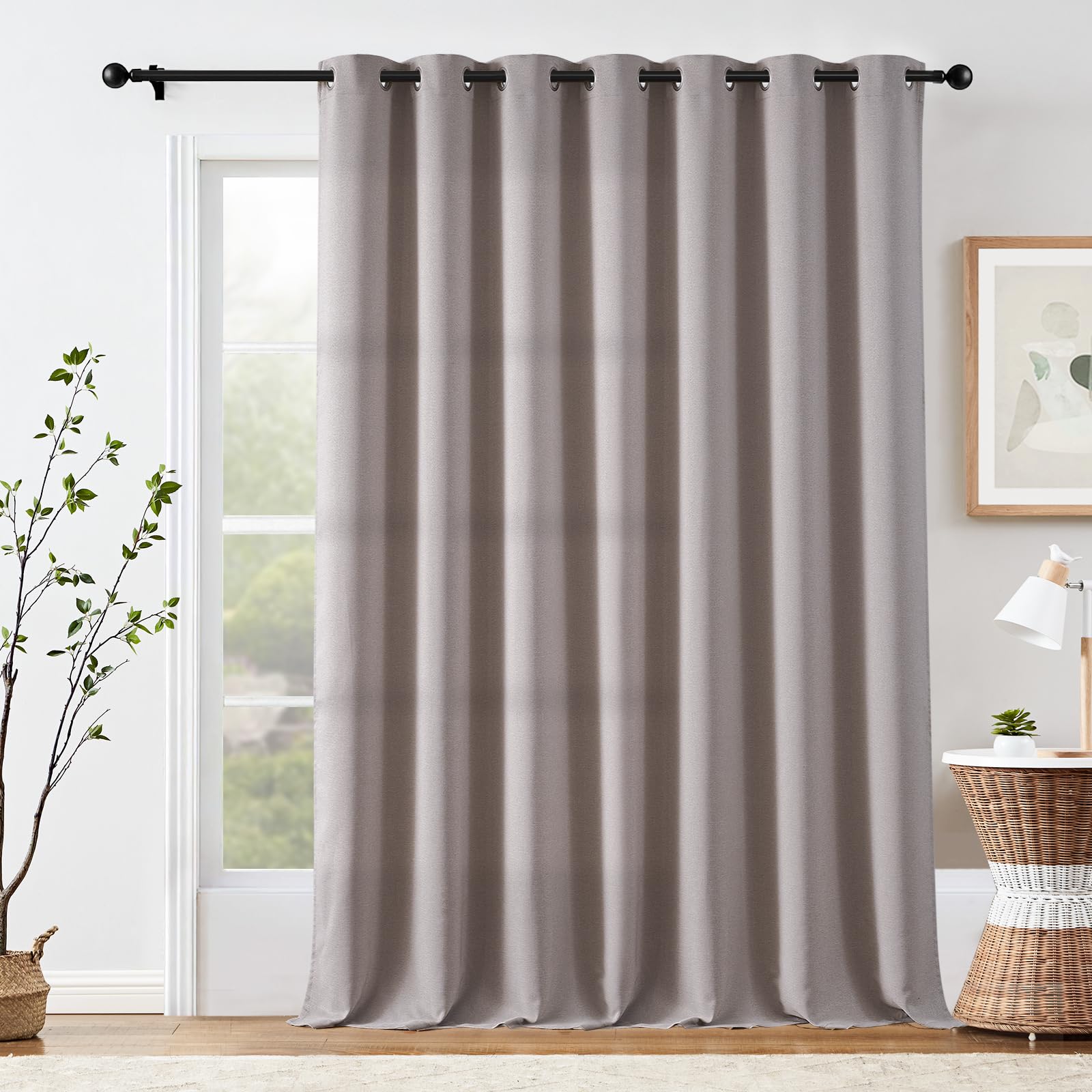 Jinchan Linen Textured 75% Blackout Curtain 96 Inch Length For Living Room Extra Wide For Room Divider Curtain Taupe Bedroom Curtain Thermal Insulated Grommet Top 1 Panel Window Curtain Drape