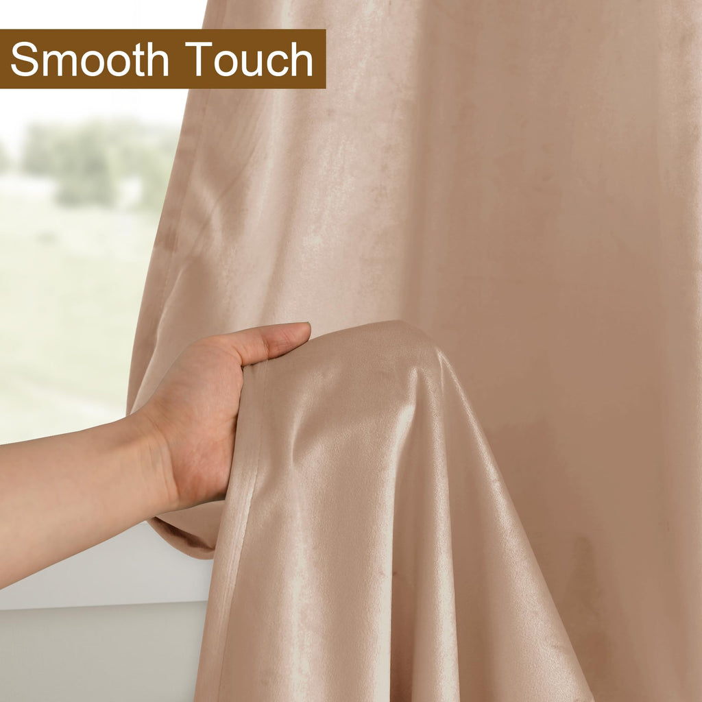 Dwcn Blush Beige Velvet Curtains 84 Inches Long - Room Darkening Tieable Grommet Curtains & Drapes Super Warm Soft Texture Drape