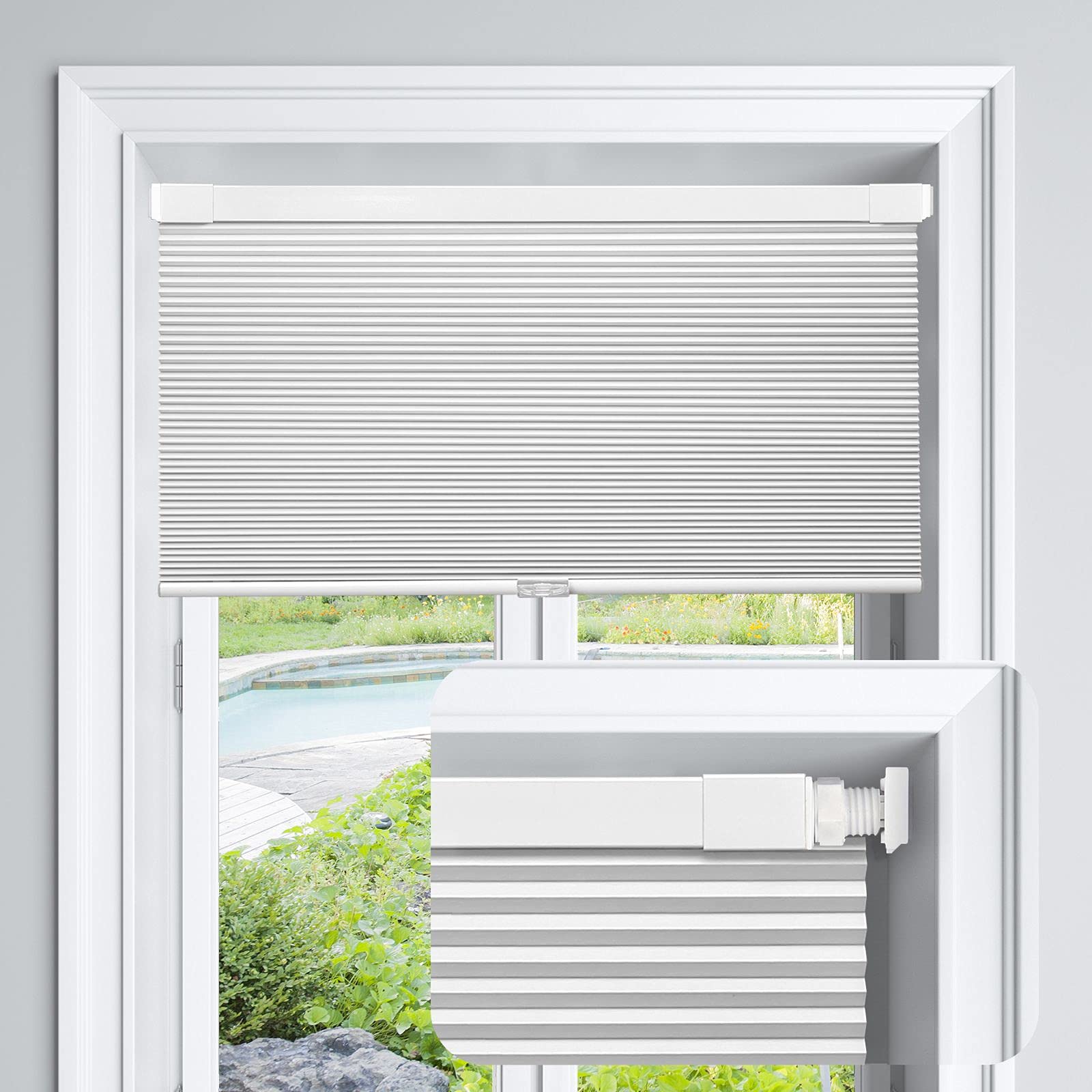 LazBlinds Cordless Cellular Shades, No Tools No Drill Blackout Honeycomb Shades Pleated Blinds for Windows, 27 W x 48 H, Sil