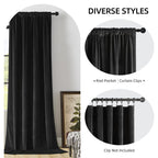 Joydeco Velvet Curtains 72 Inch 1 Panel, Long Luxury Black Blackout Thermal Insulated Rod Pocket Window Curtains, Super Soft Roo