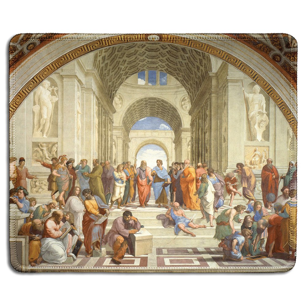 Dealzepic - Art Mousepad - Natural Rubber Mouse Pad With Famous Fine Art Painting Of School Of Athens By Raphael - Stitched Edge