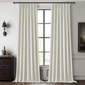 QJmydeco Beige White Pleated Room Darkening 100 Inch Curtains for Living Room, Neutral Thick Linen Blend Curtain Blackout Therma