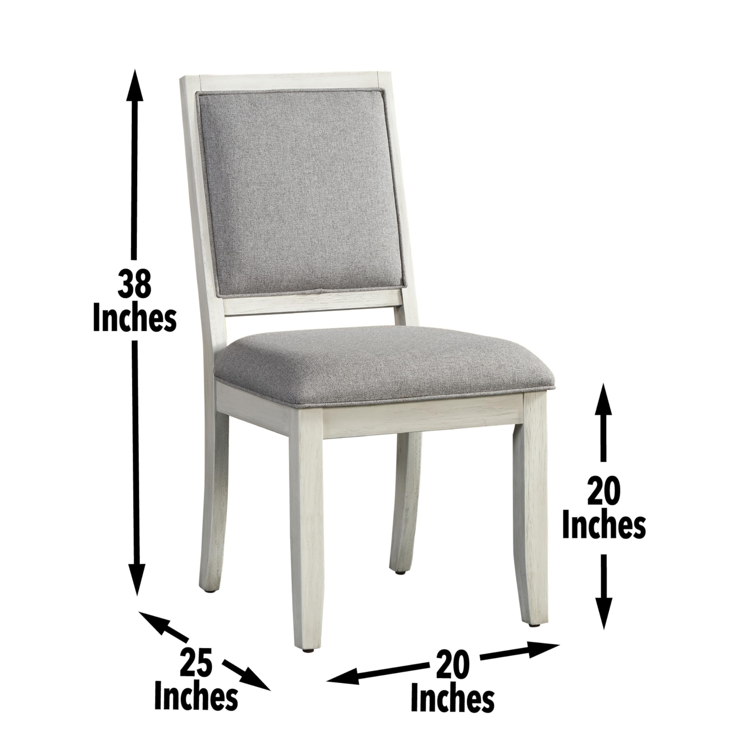 Steve Silver Upholstered Canova Side Chairs, Set of 2 Chairs, Dining, Office, or Guest Chair, Weathered White, Wood Frame, Tapered Leg, Hardwood Solids, 19.5''x24.5''x38''H, Grey/White