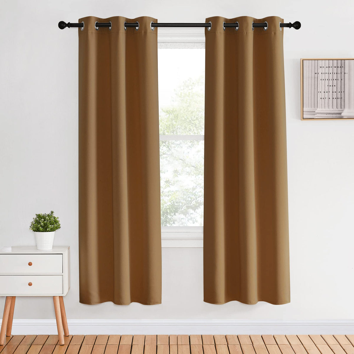 Nicetown Bedroom Curtain Panels Blackout Draperies, Gold Brown, 1 Pair, 34 By 70-Inch, Thermal Insulated Solid Grommet Blackout