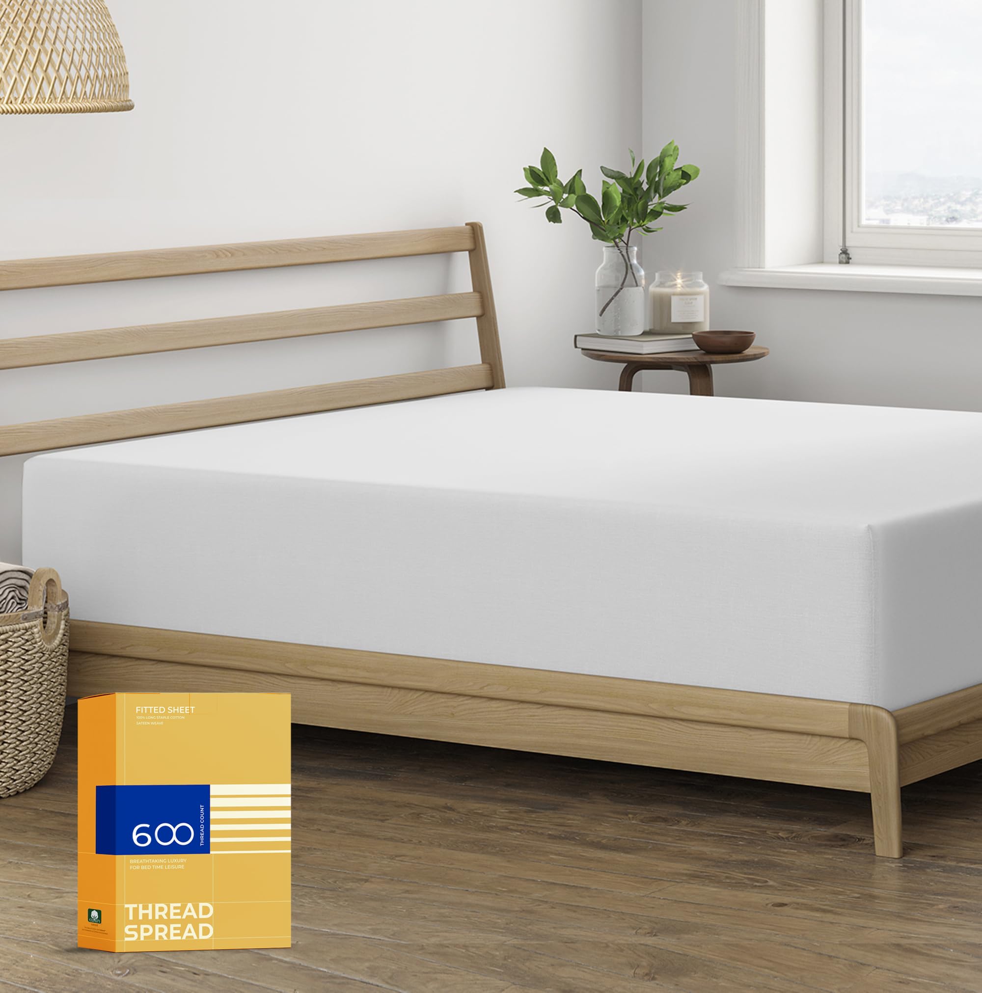 Thread Spread 100% Egyptian Cotton Fitted Sheet Twin Size - 600 Thread Count 16' Deep Pocket Twin Fitted Sheet Only, Soft Cooling Elastic Bottom Sheet, Fits College Dorm Mattress, Teens - Silver Grey