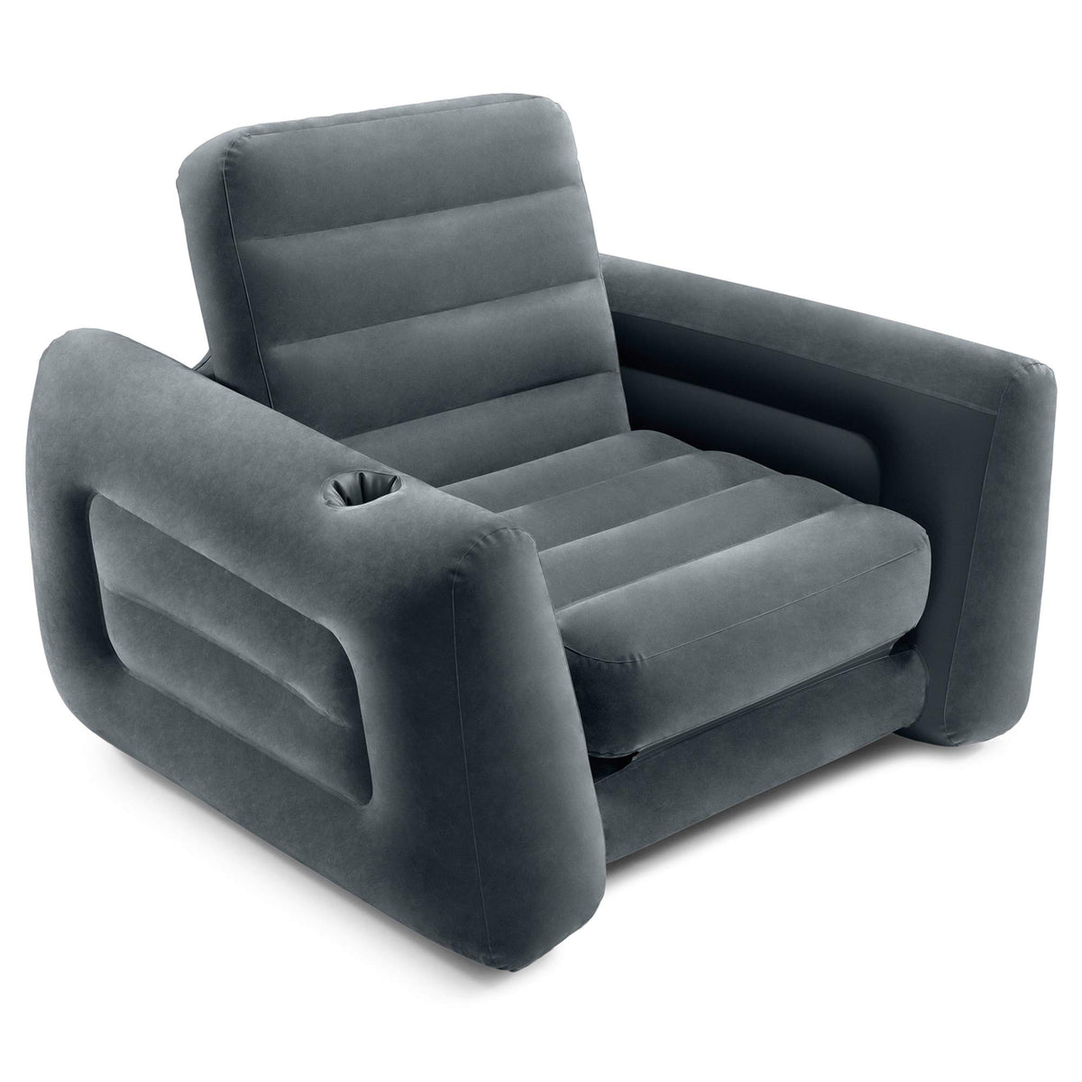 Intex 66551Ep Inflatable Pull-Out Chair: Built-In Cupholder - Velvety Surface - 2-In-1 Valve - Folds Compactly - 80' X 91' X 2