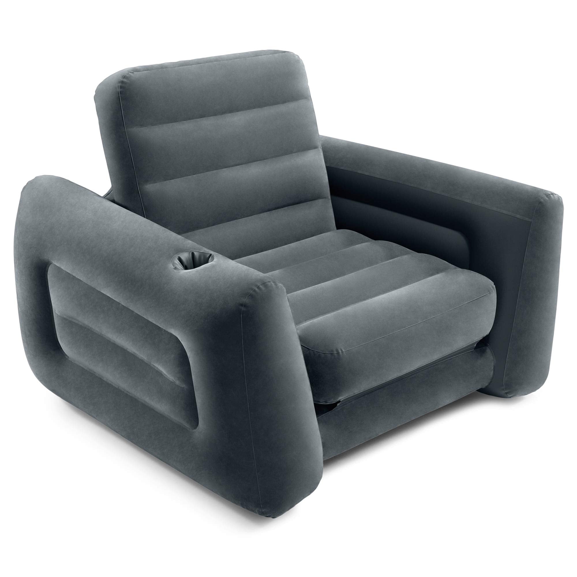 Intex 66551Ep Inflatable Pull-Out Chair: Built-In Cupholder - Velvety Surface - 2-In-1 Valve - Folds Compactly - 80' X 91' X 2
