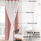 Hiasan Mix & Match Blackout Curtains With Sheer Overlay, Double Layer Thermal Insulated Privacy Grommet Window Curtains For Girl
