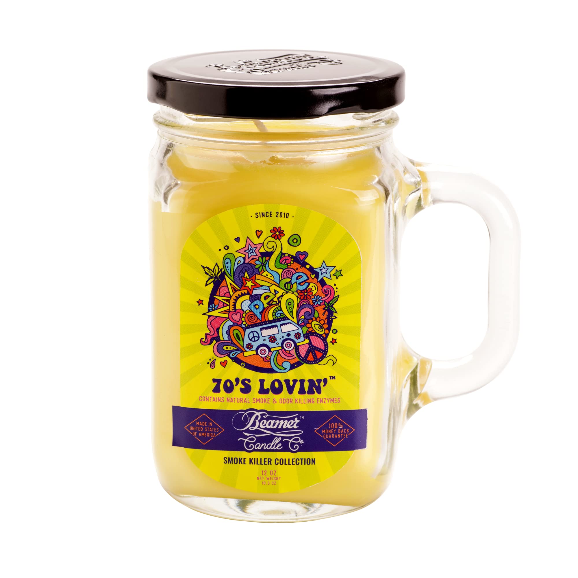 Beamer Candle Co. - 70s Lovin - Sweet & Tangy Blood Orange Scent - Odor Eliminating - High Fragrance - Large 12oz Mason Jar Cand