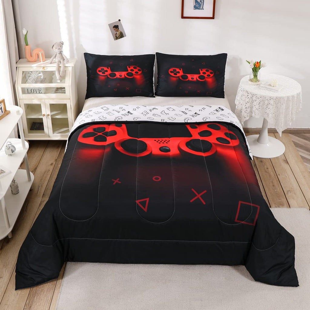 Boys Gamer Comforter Set Full Size,Gamepad Bedding Set Kids Young Man Video Games Down Comforter For Teen Child Game Room Decor