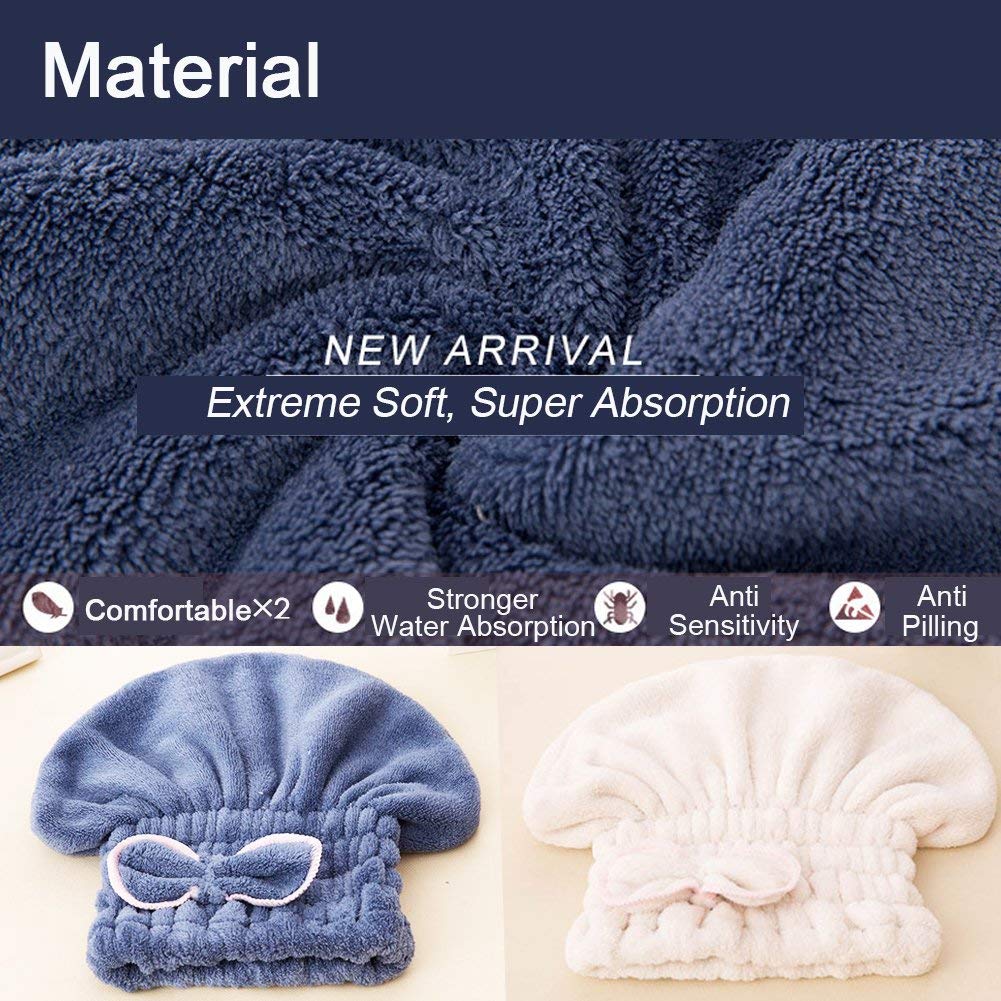 Jseng 2Pc Microfiber Hair Drying Caps Large, Extrame Soft & Ultra Absorbent, Fast Drying Turban Hair Wrap Towels Thick Fluffy Fo