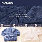 Jseng 2Pc Microfiber Hair Drying Caps Large, Extrame Soft & Ultra Absorbent, Fast Drying Turban Hair Wrap Towels Thick Fluffy Fo