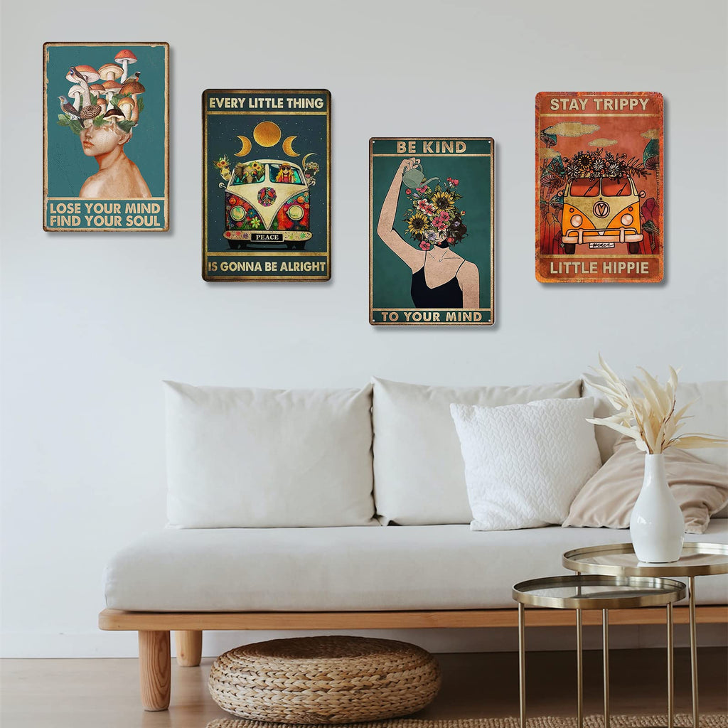 Fmcmly Every Little Thing Is Gonna Be Alright Vintage Tin Signs Hippie Boho Wall Art Encouragement Gifts For Women Home Kitchen