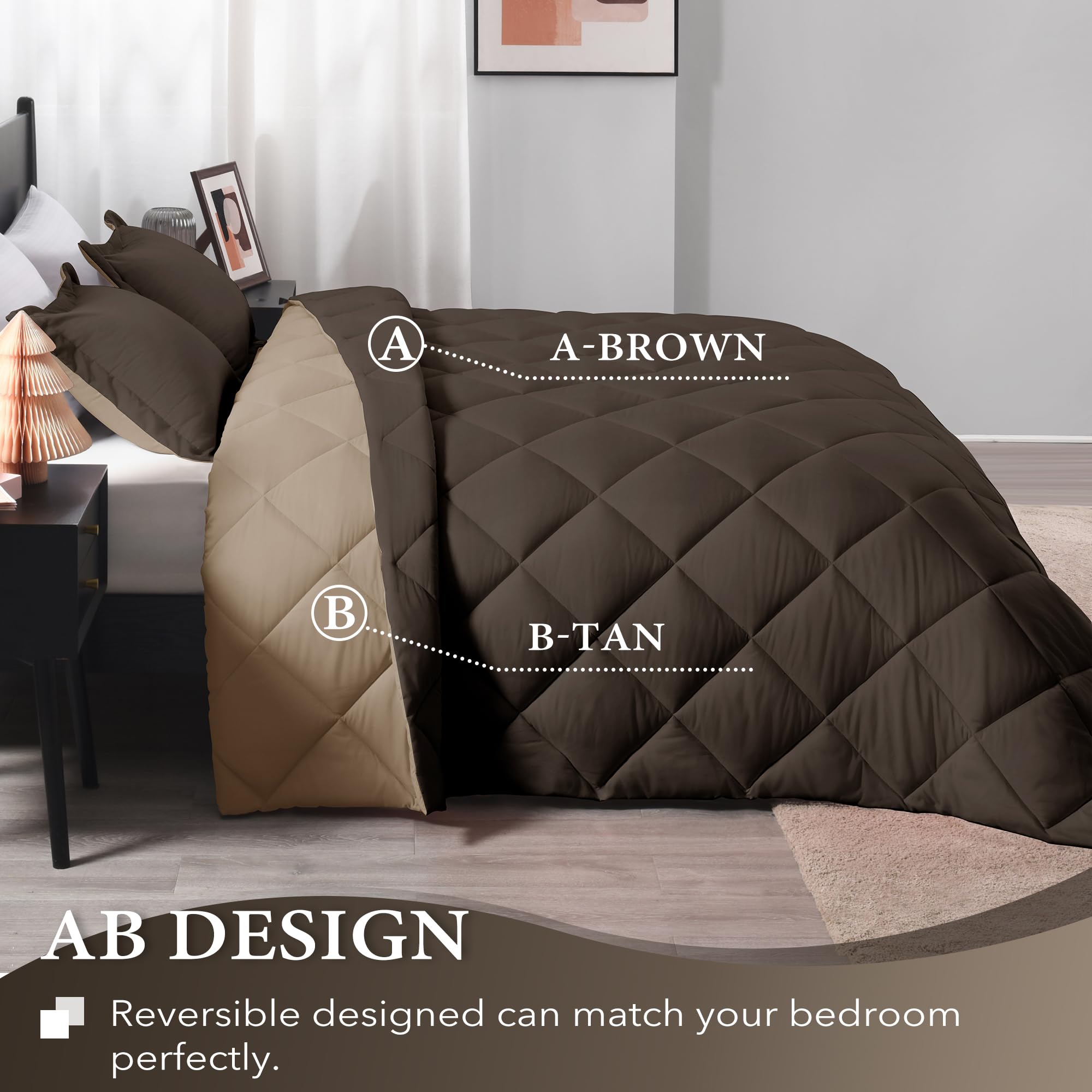 Downluxe Twin Comforter Set - Brown And Tan Twin Comforter, Soft Bedding Comforter Sets For All Seasons, Twin Bed Comforter Set - 2 Pieces - 1 Comforter (66'X92') And 1 Pillow Sham(20'X26')