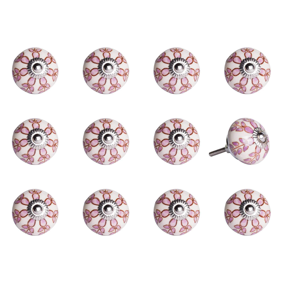 HomeRoots White/Pink/Burgundy Ceramic/Metal 1.5' X 1.5' X 1.5' Multi-Color 12 Pack Knob-It Ki1228