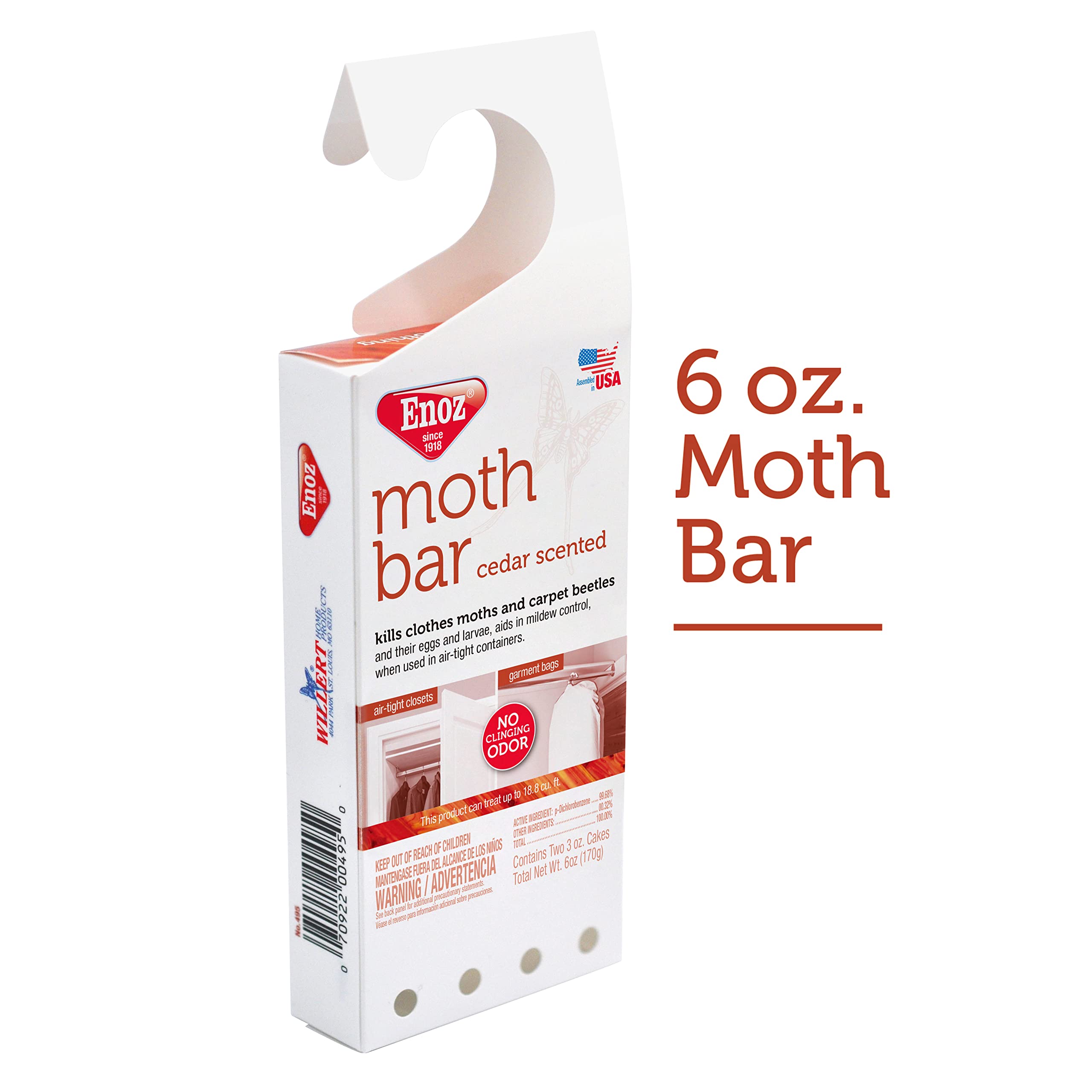 Enoz Cedar Scented Moth Cakes, Kills Clothes Moths And Carpet Beetles, No Clinging Odor, Cedar Scented, 6 Oz Hanger, 6 Pack