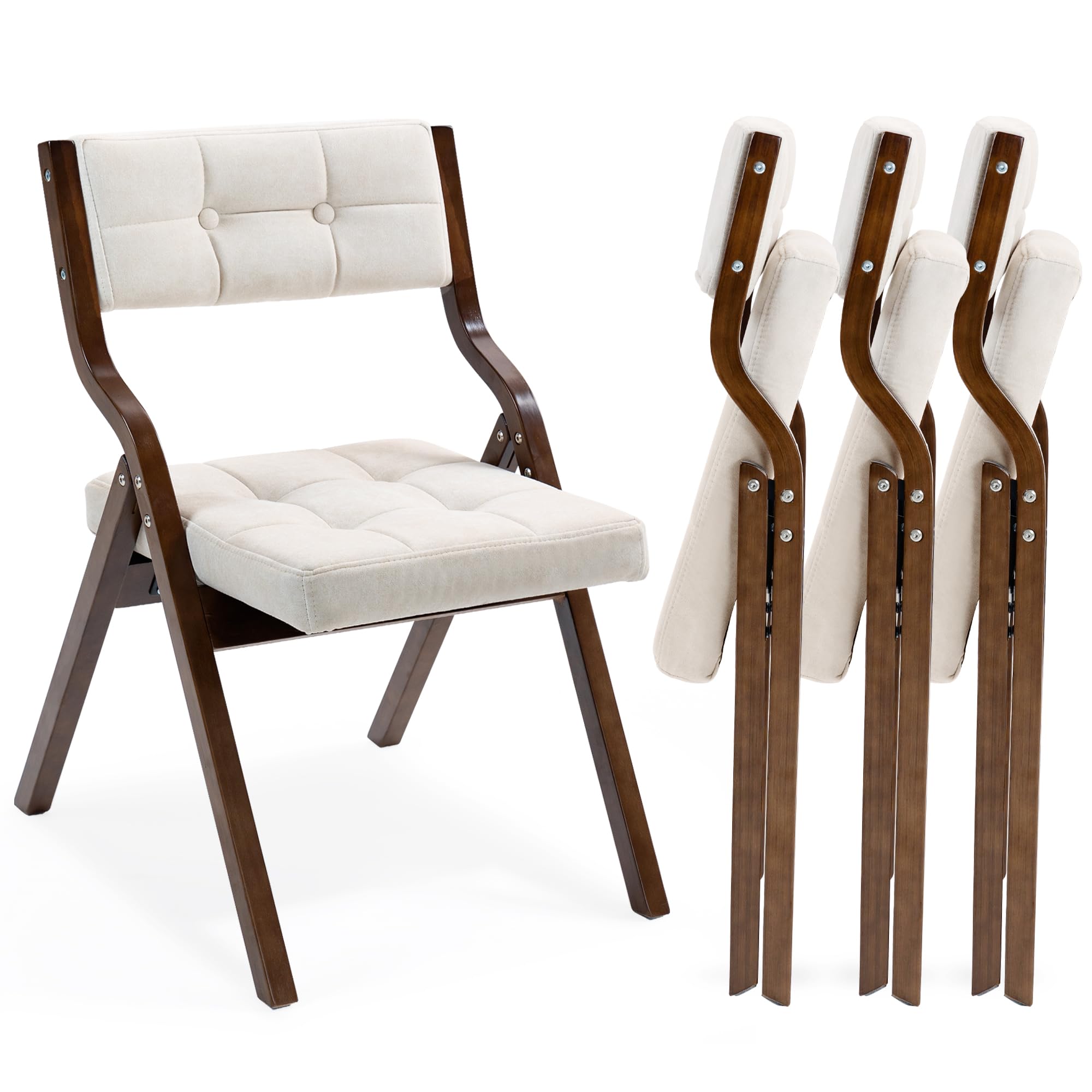 HOMEFUN Folding Chairs with Cushion, Wooden Padded Foldable Chair 4 Pack, Portable and Assembled Seat for Guests Kitchen Office 