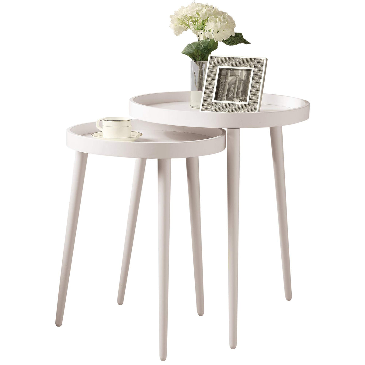 HomeRoots 45.75' White MDF and Solid Wood Two Piece Nesting Table Set