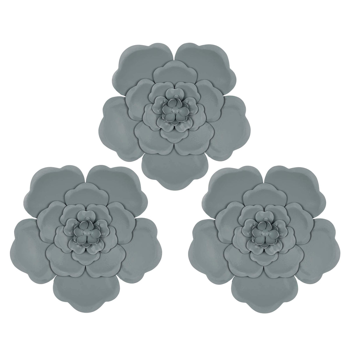 HomeRoots Distressed Blue 100% Metal Set of 3 Blue Metal Flowers Wall Décor