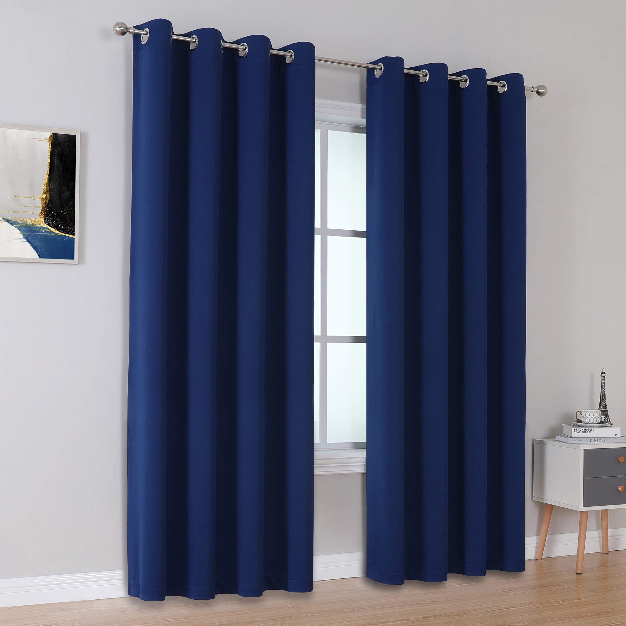Dualife 90 Inch Curtains Navy Blue Curtain Panels Window Drapes For Living Room Sliding Glass Door Dining Office(Navy, Grommet T