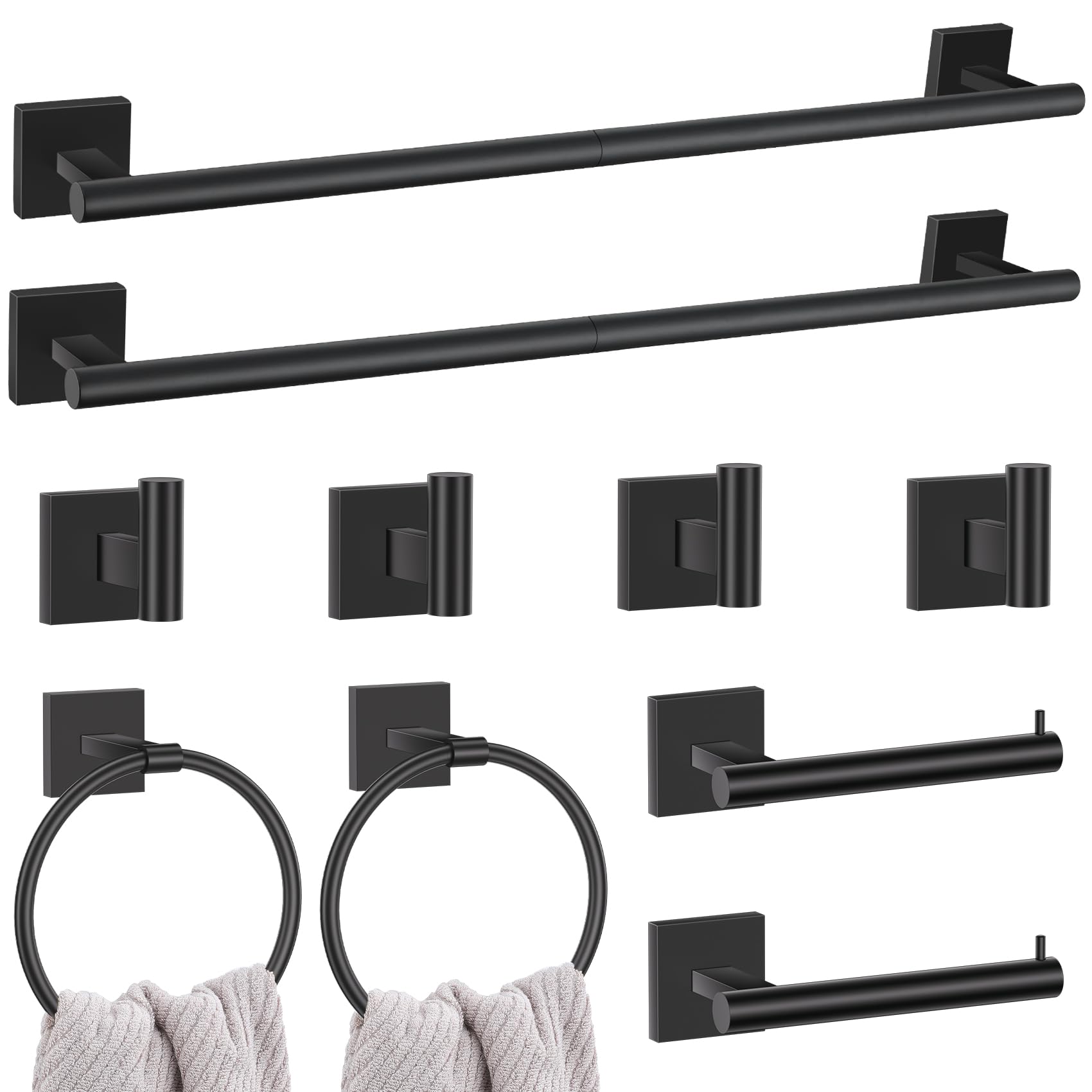10 Pieces Black Towel Bar Set, 23.6 Inch Bathroom Accessories Set SUS304 Stainless Steel Bathroom Hardware Set Towel Racks for B