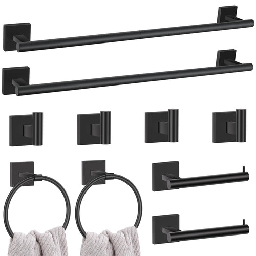 10 Pieces Black Towel Bar Set, 23.6 Inch Bathroom Accessories Set SUS304 Stainless Steel Bathroom Hardware Set Towel Racks for B